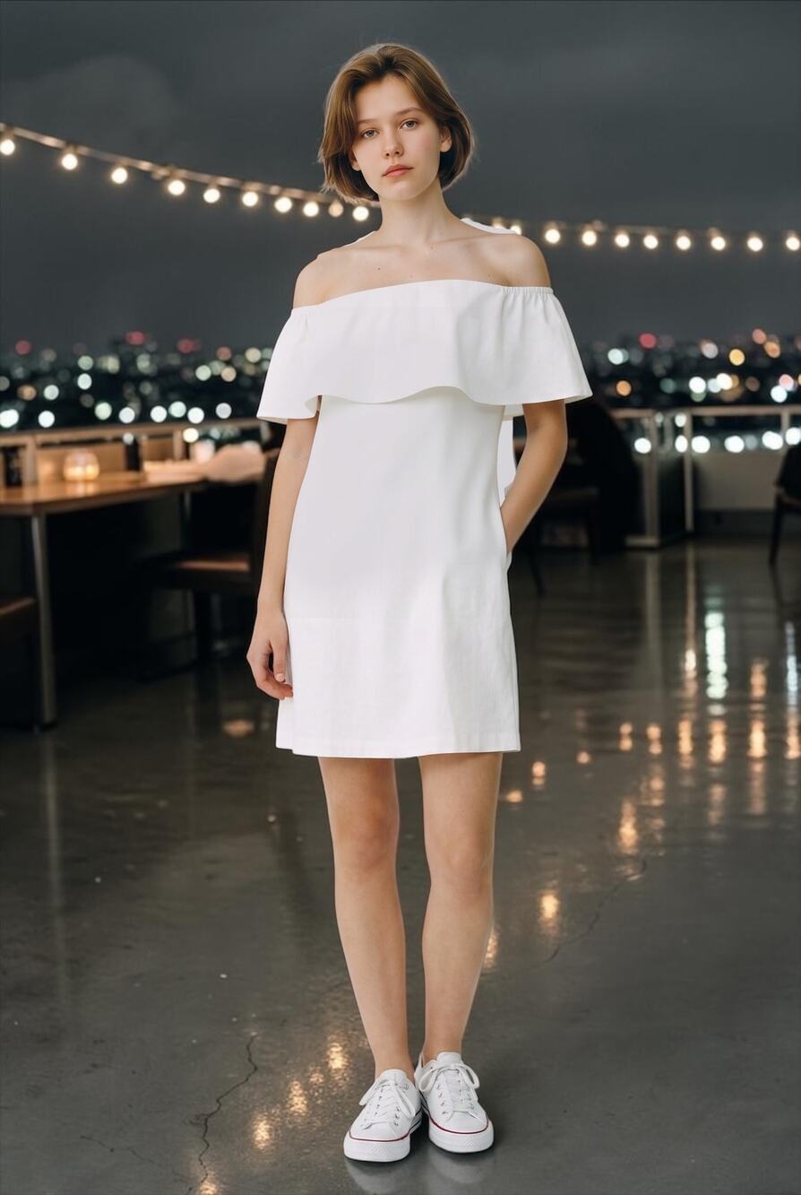 Charles Henry Cream Off Shoulder Dress XS NWOT Draped Front Romantic Feminin